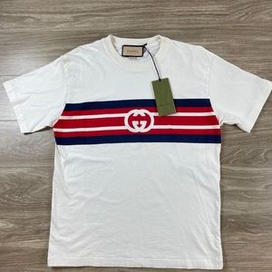 Gucci White GG lock logo Tshirt Small